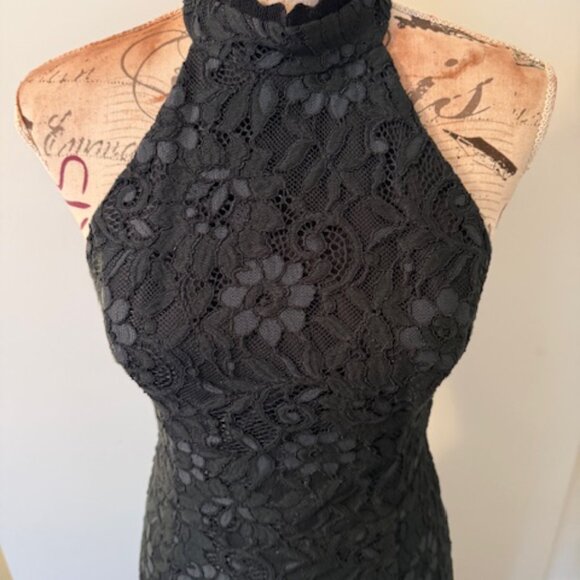 Like New ABS Allen Schwartz Halter Mock Neck Lace Gown - Deep GREEN - 6 - Picture 8 of 13